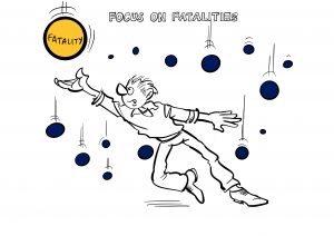 Een InfoComics illustratie over focus on fatalities