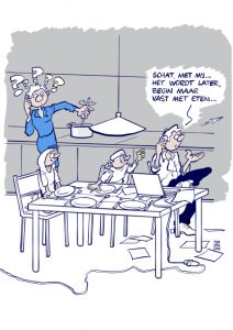 Cartoon over thuiswerken voor Waternet